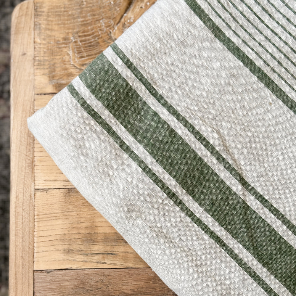 Provence Green Stripe Linen Table Cloth