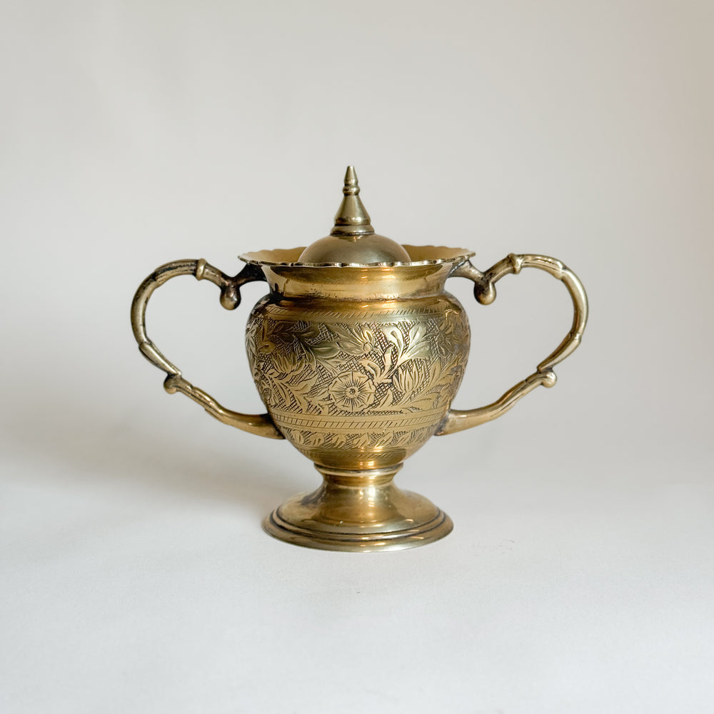 Vintage Brass Etched Sugar Bowl