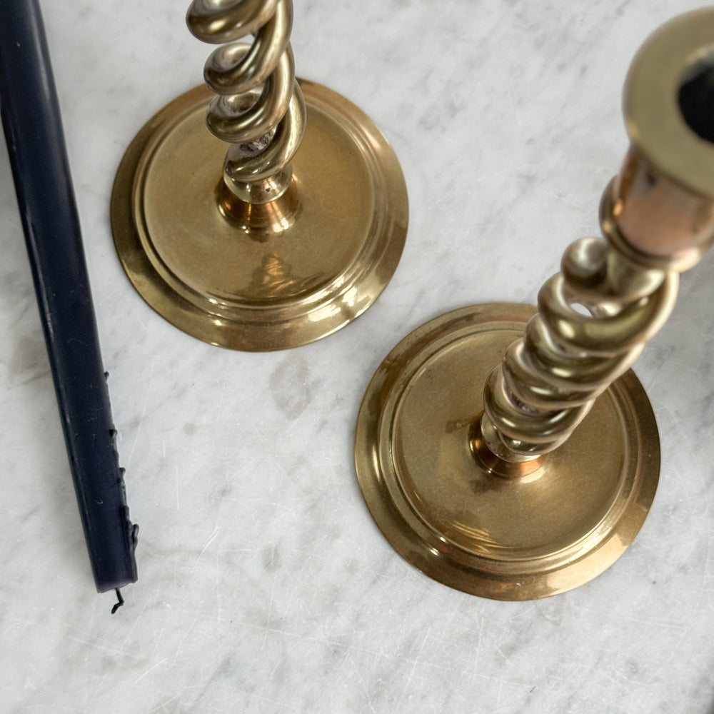 Vintage Tall Spiral Brass Taper Holder Pair
