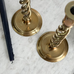 Vintage Tall Spiral Brass Taper Holder Pair