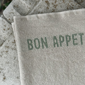 Linen Tea Towel - Bon Appetit Green.