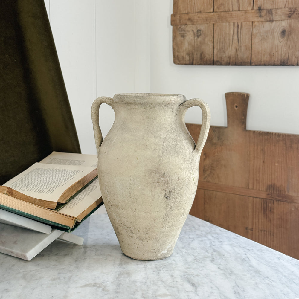 Vintage beige Turkish pot double handle.