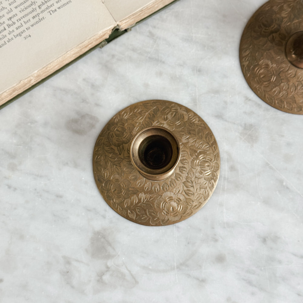 Vintage Brass Etched Taper Pair.