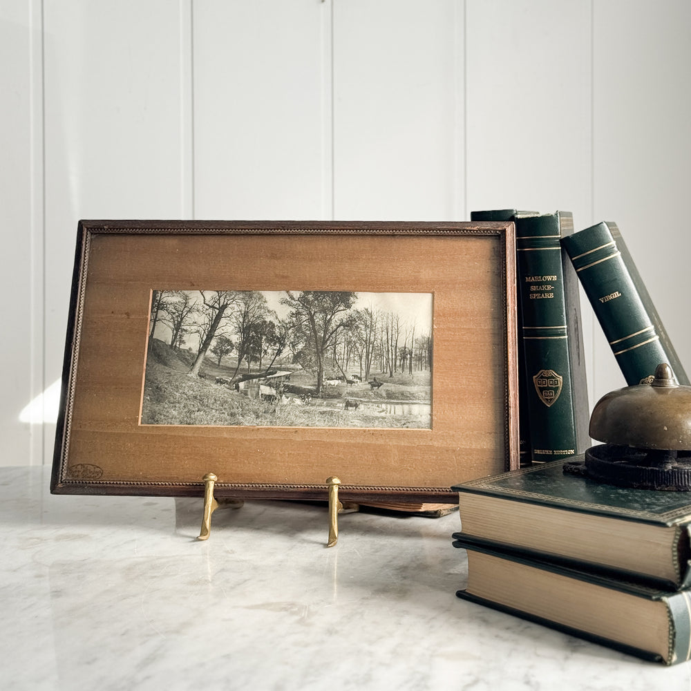 Vintage Wooden Framed River Cattle Print.