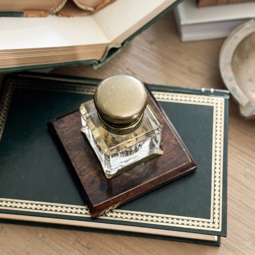 Vintage Wooden Base Inkwell