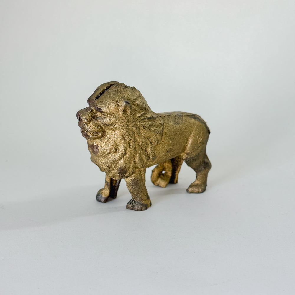 Vintage Gold Cast Iron Lion Bank