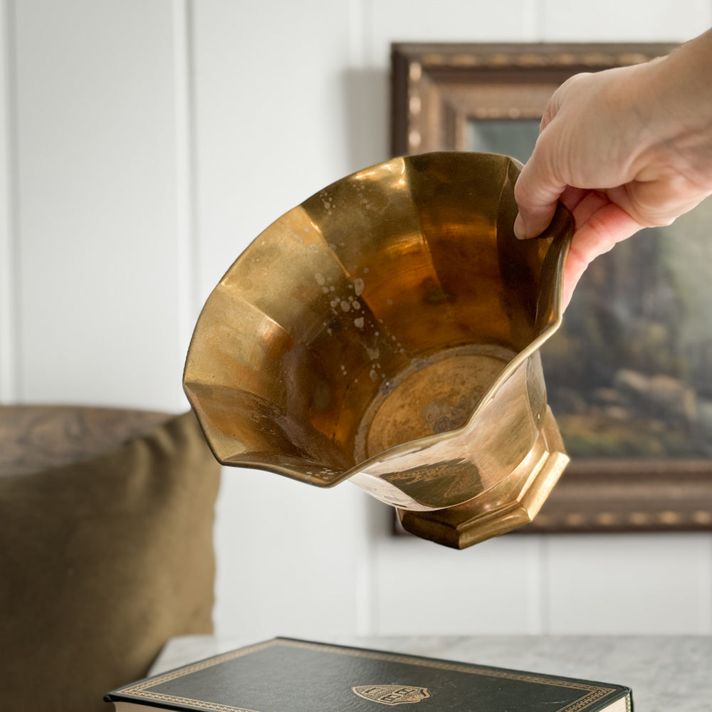 Vintage Brass Scalloped Pot.