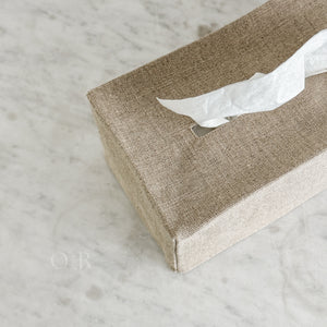 Linen tissue box cover.