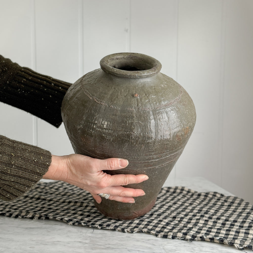 Vintage Green Pottery Jar I.