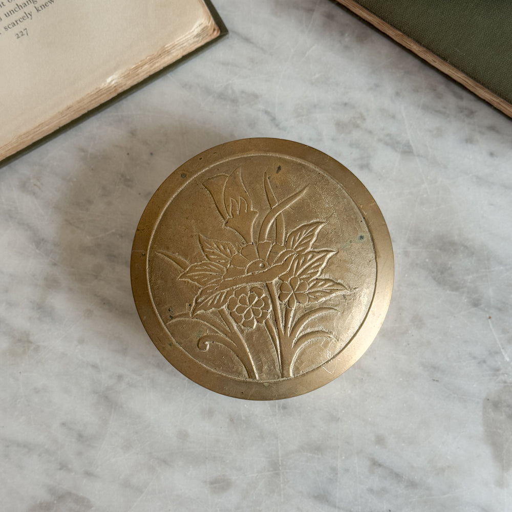 Vintage brass flower lid container