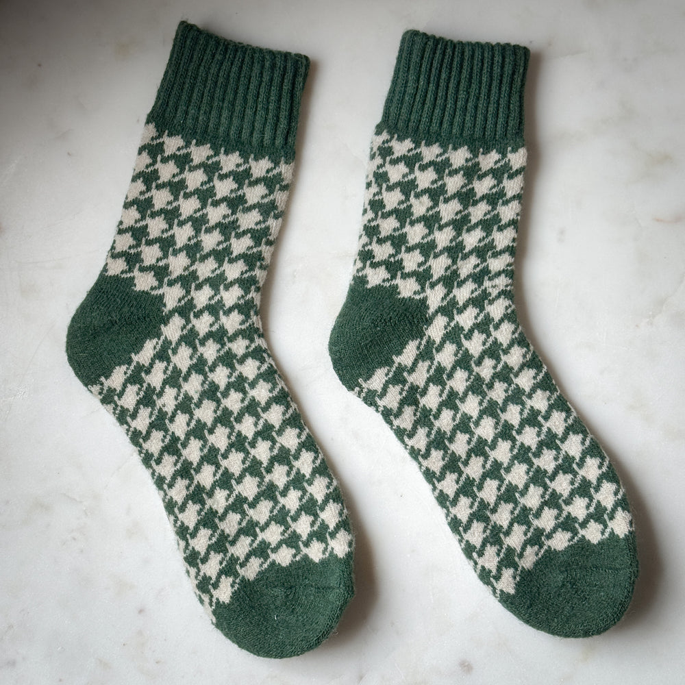 Green wool houndstooth socks