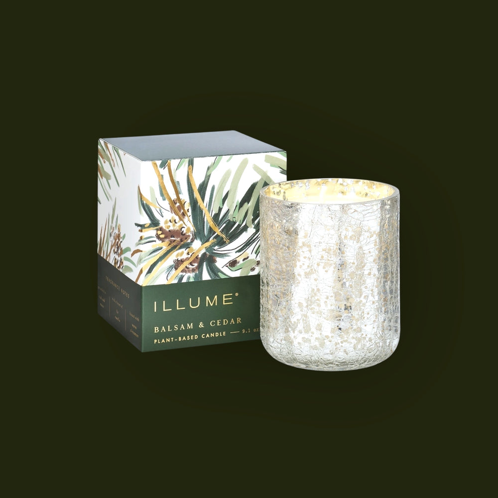 Illume - Boxed Mercury Glass Balsam and Cedar Candle.