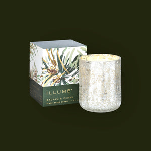 Illume - Boxed Mercury Glass Balsam and Cedar Candle.