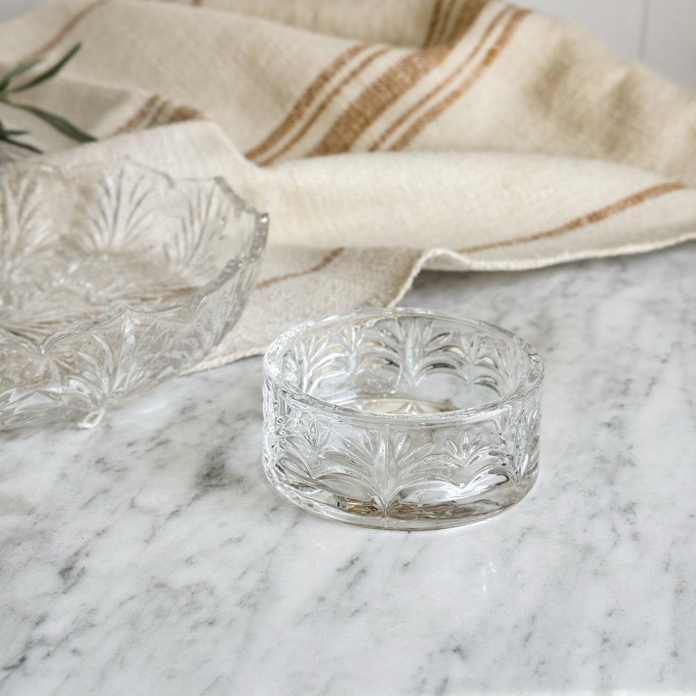 Vintage cut glass cocktail plate set with bowl insert
