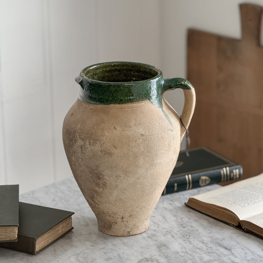 Vintage medium green olive jar.