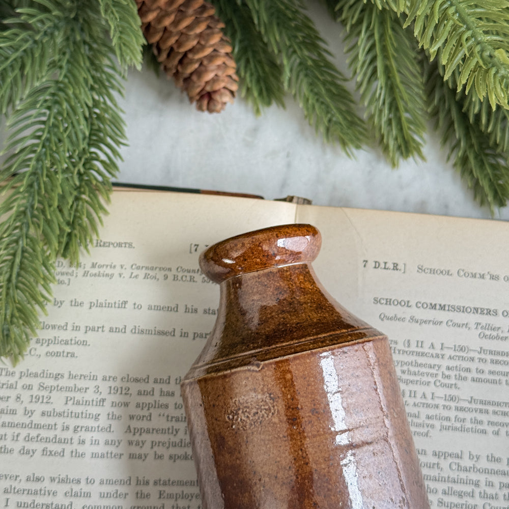 Vintage Stoneware Brown Inkwell bottle
