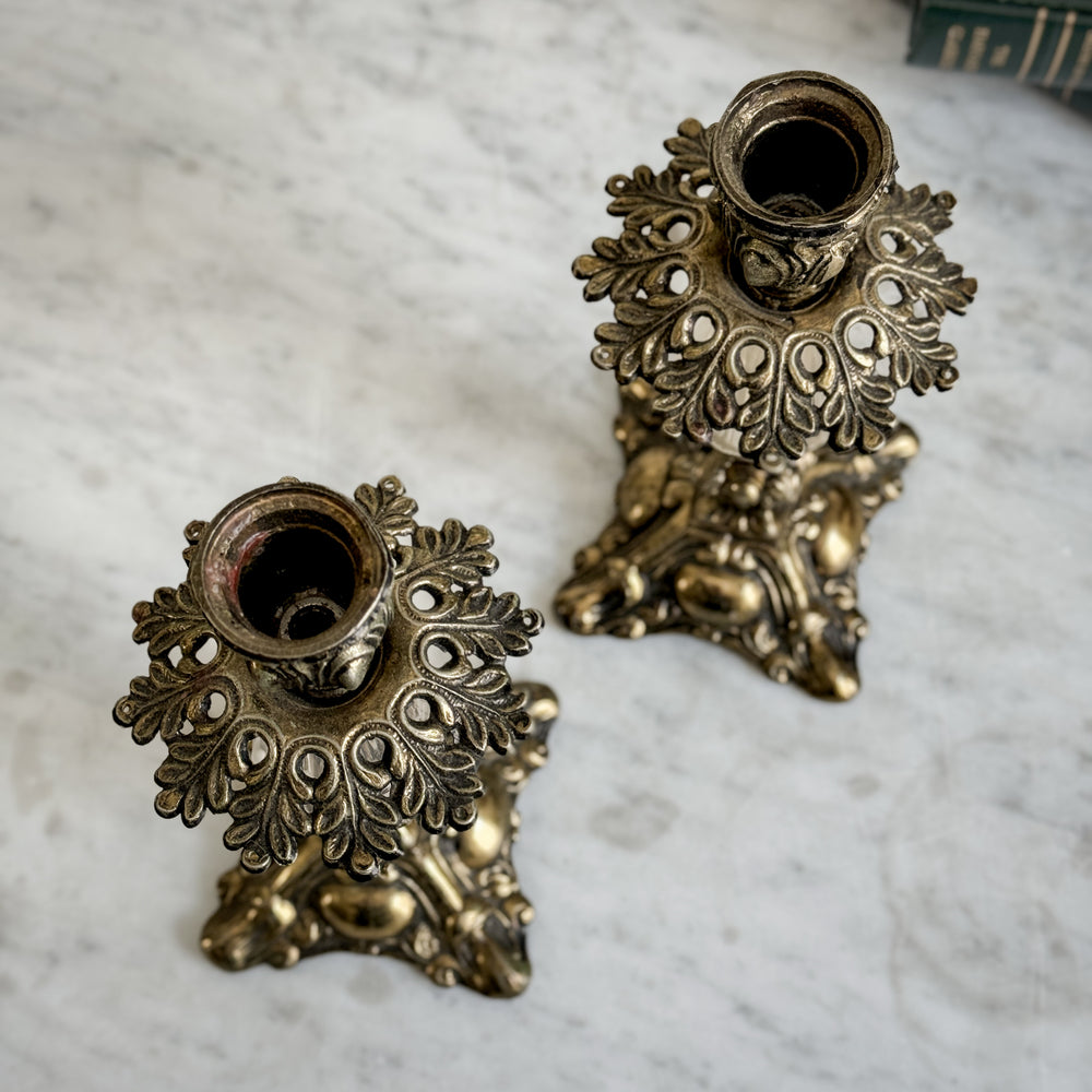 Vintage Glass and Metal Taper Pair