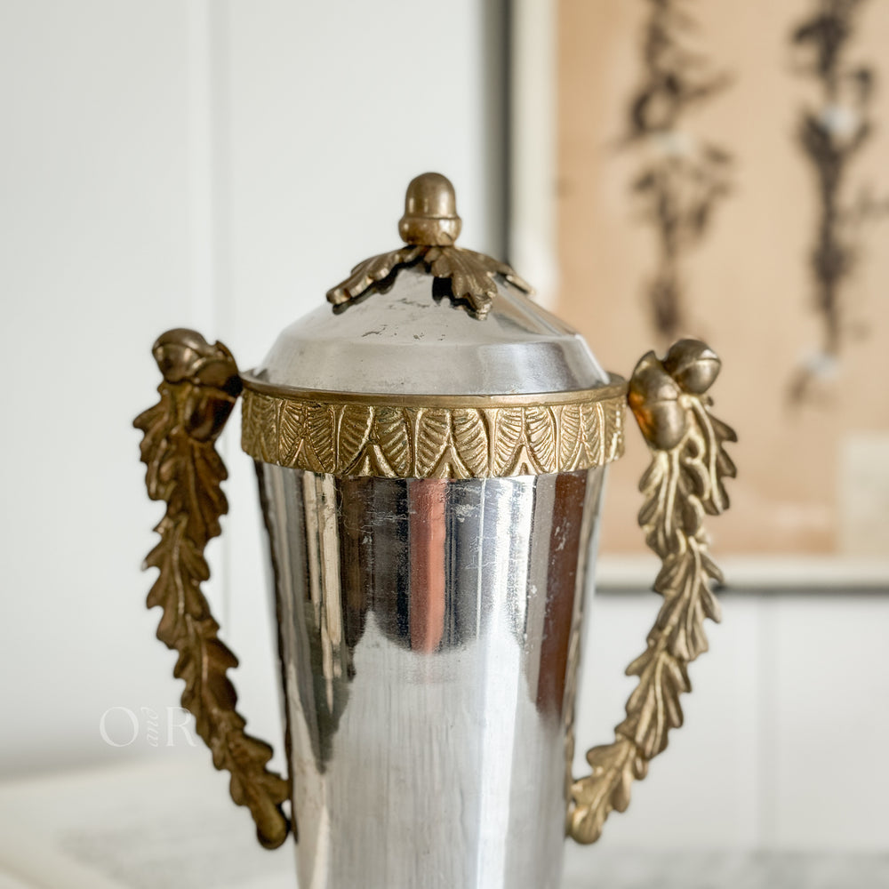 Vintage Silver and Brass Urn with Acorn handle