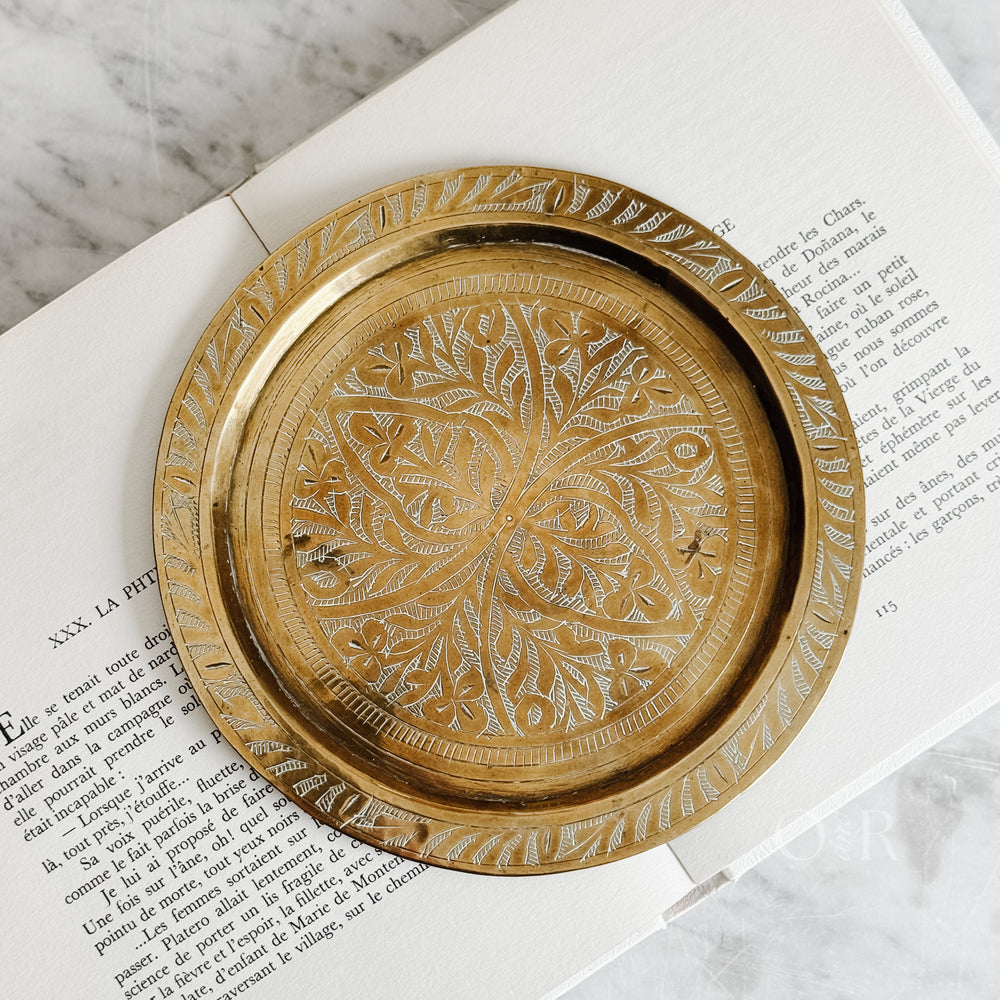 Vintage Etched Brass Tray.