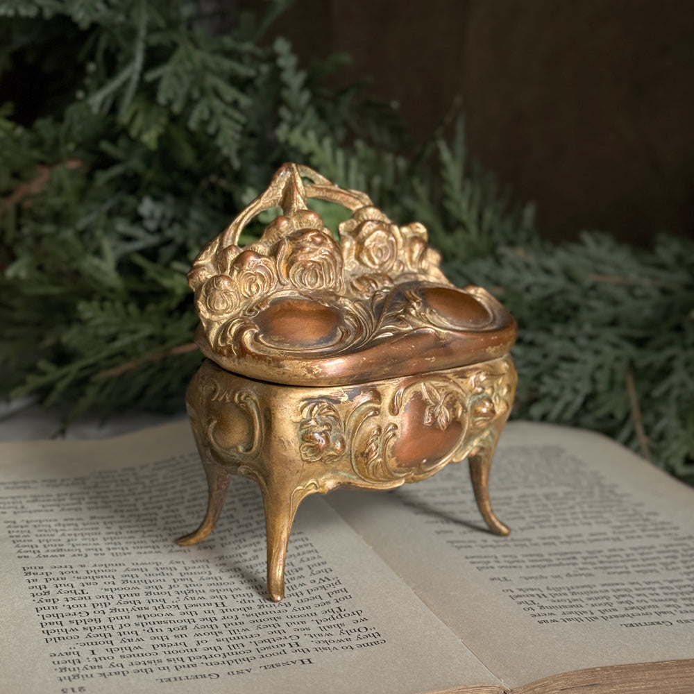 Vintage brass jewellery casket.