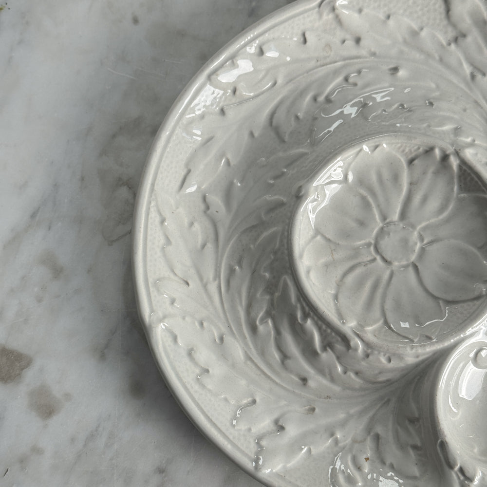 Antique white ironstone oyster plate - FRANCE.