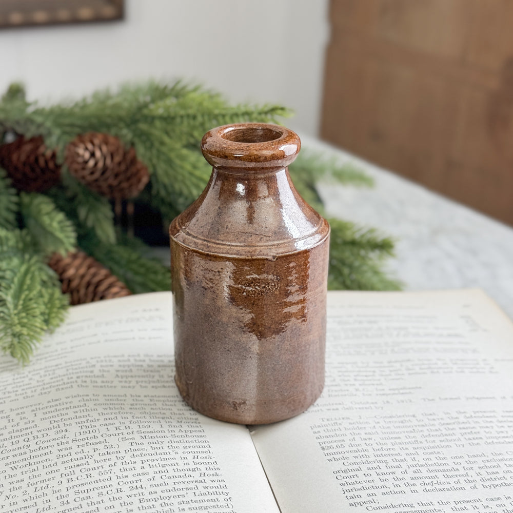 Vintage Stoneware Brown Inkwell bottle