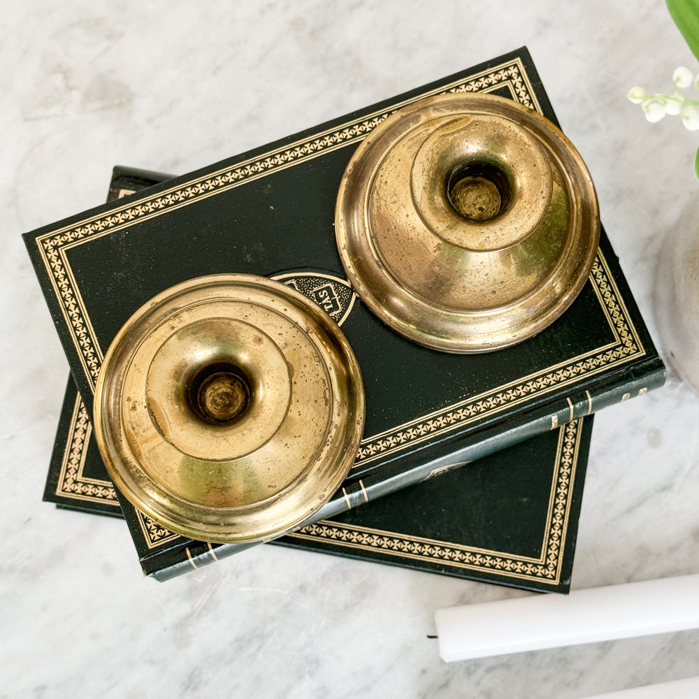 Vintage Short Brass Taper Pair.