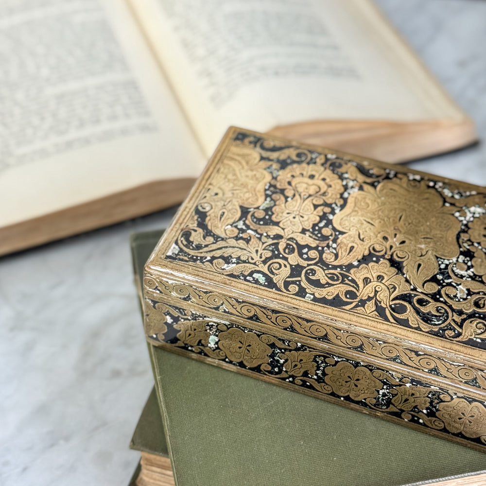 Vintage brass black engraved box.