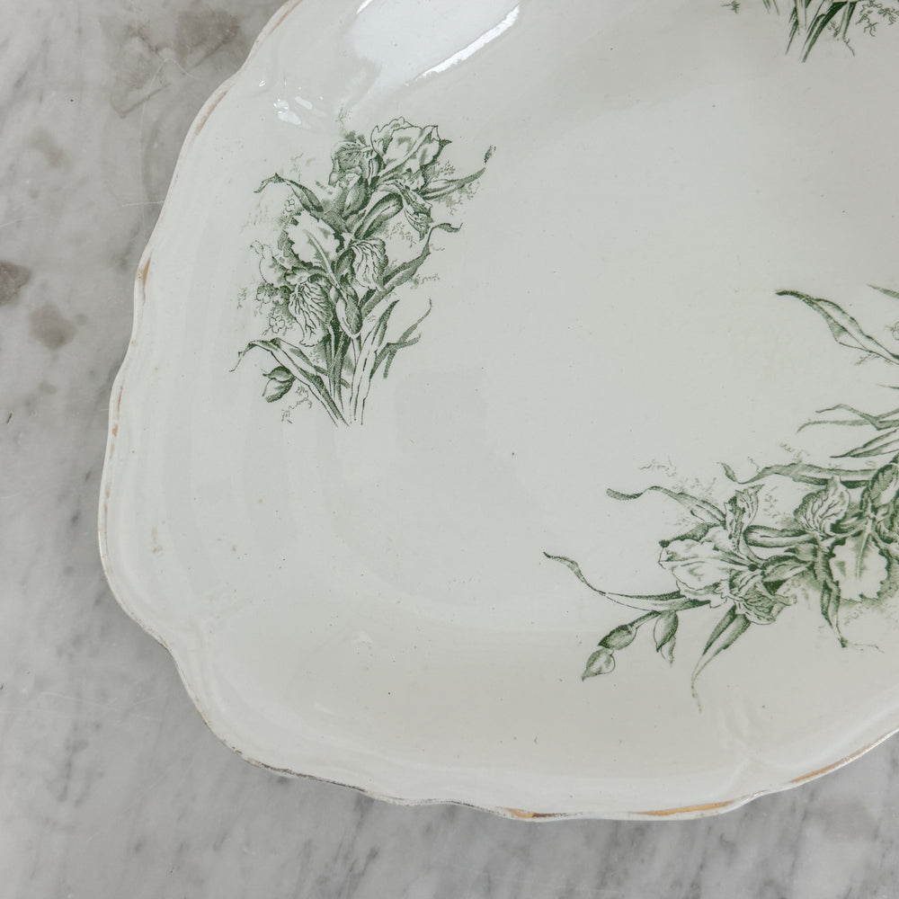 Antique green floral ironstone shaped platter