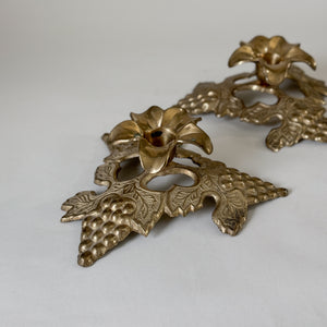 Vintage Brass Grape Taper candle pair.