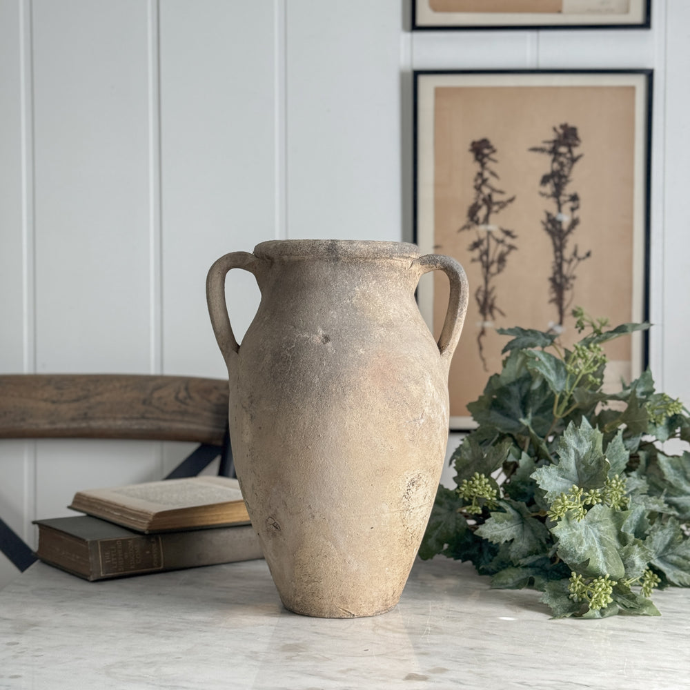 Vintage beige Turkish pot double handle