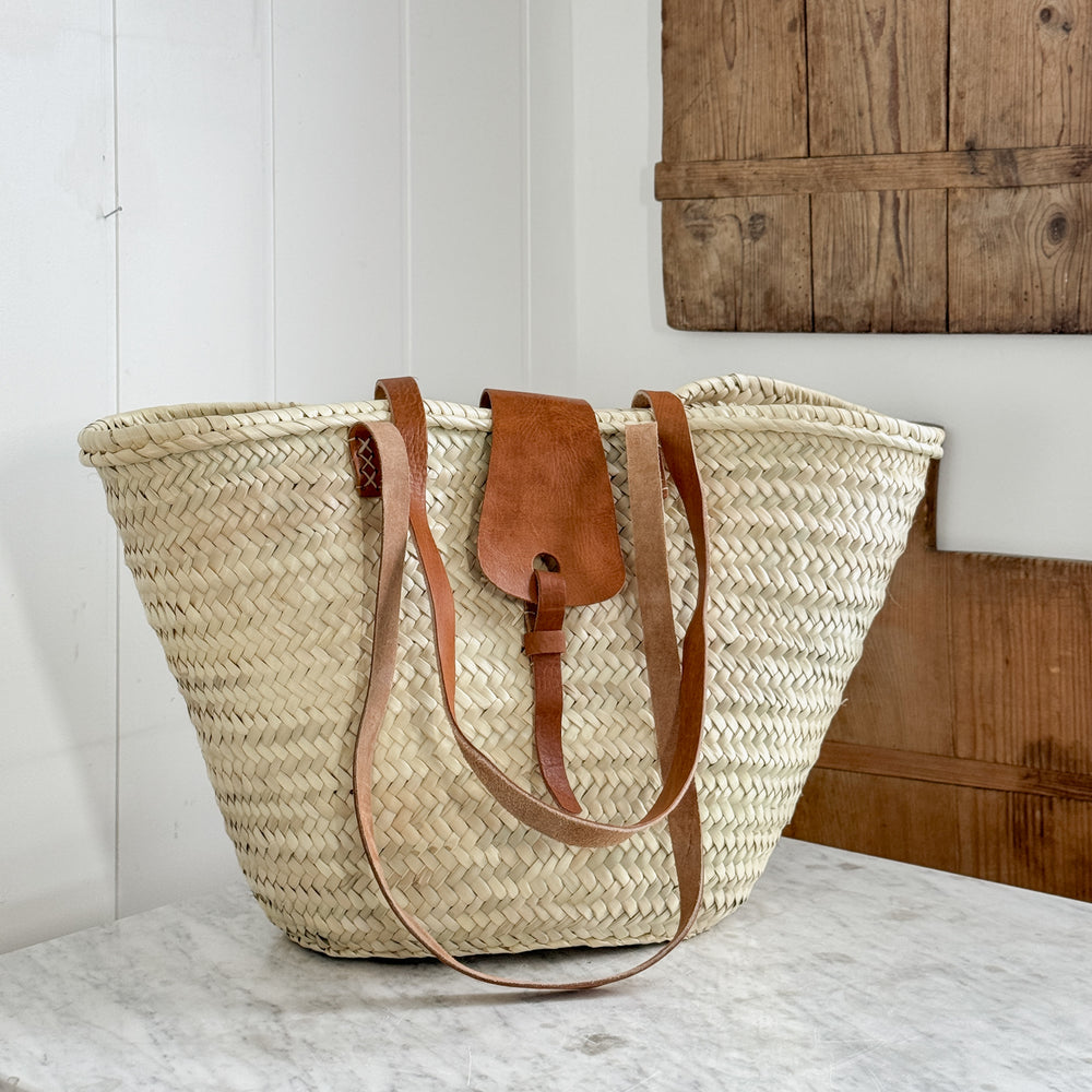 French Market Basket with Overlap Leather strap.