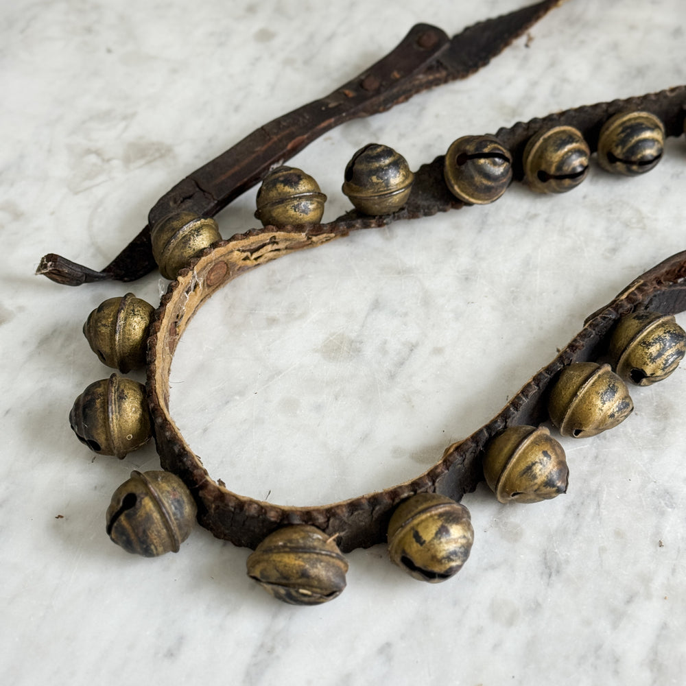 vintage leather sleigh bell set.