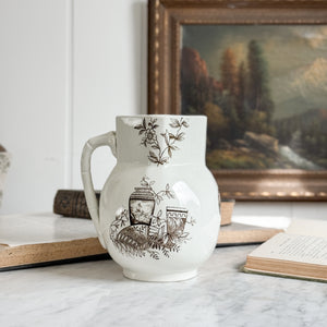 Antique Ironstone Brown Transferware Pitcher