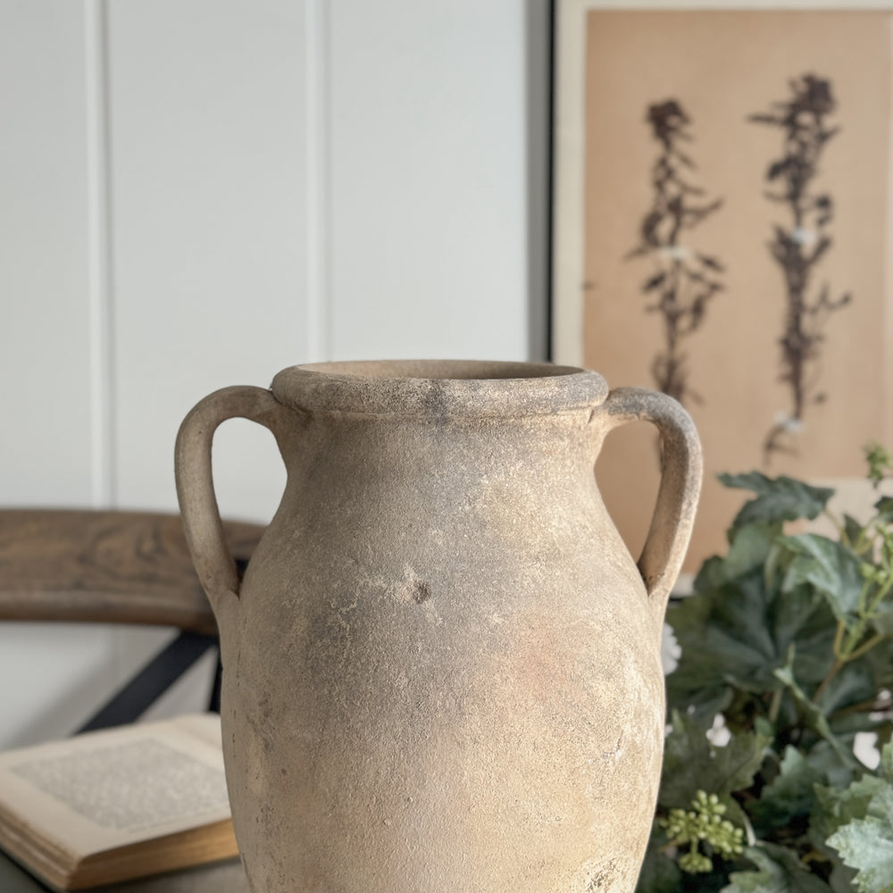 Vintage beige Turkish pot double handle