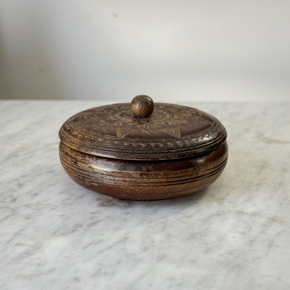 Vintage wood lidded bowl.
