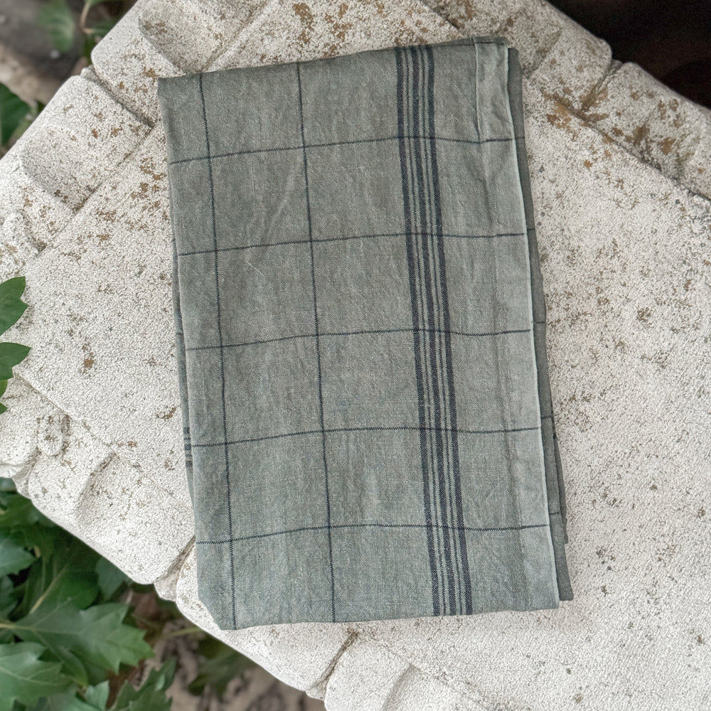 Linen Tea Towel - Green Grid.