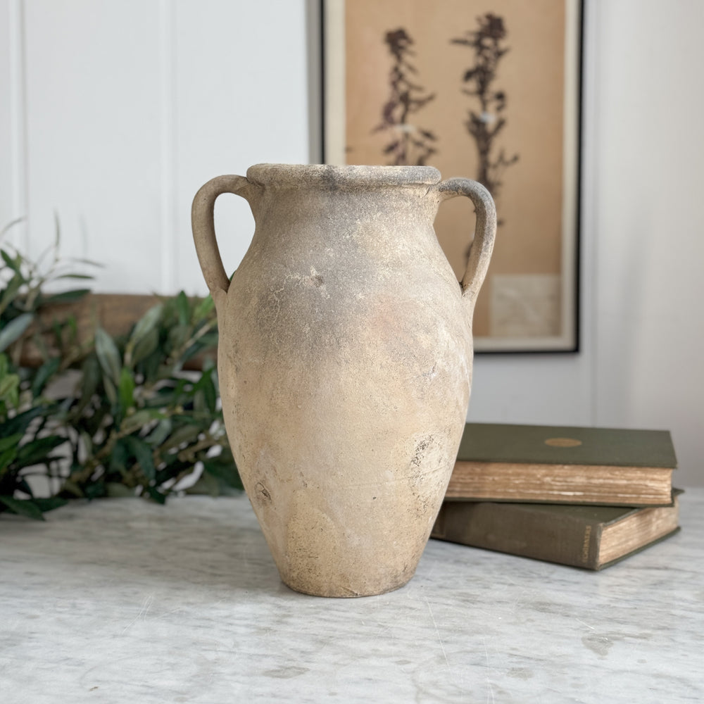 Vintage beige Turkish pot double handle