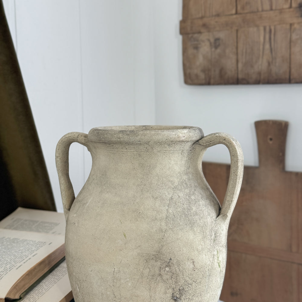 Vintage beige Turkish pot double handle.