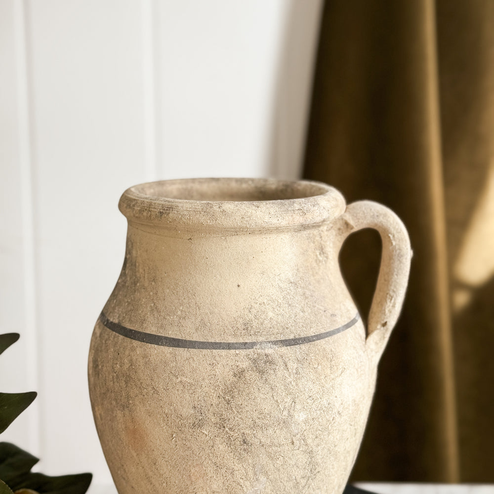 Vintage Turkish small pottery vase w/ handle.