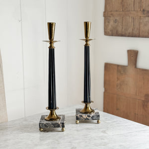 Vintage Italian Black Marble Taper Pair