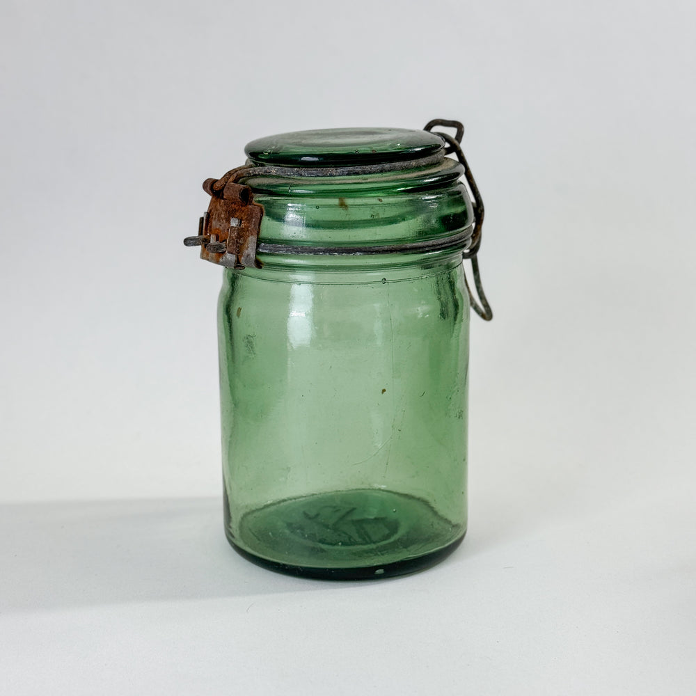 Vintage green glass canning jar - FRANCE