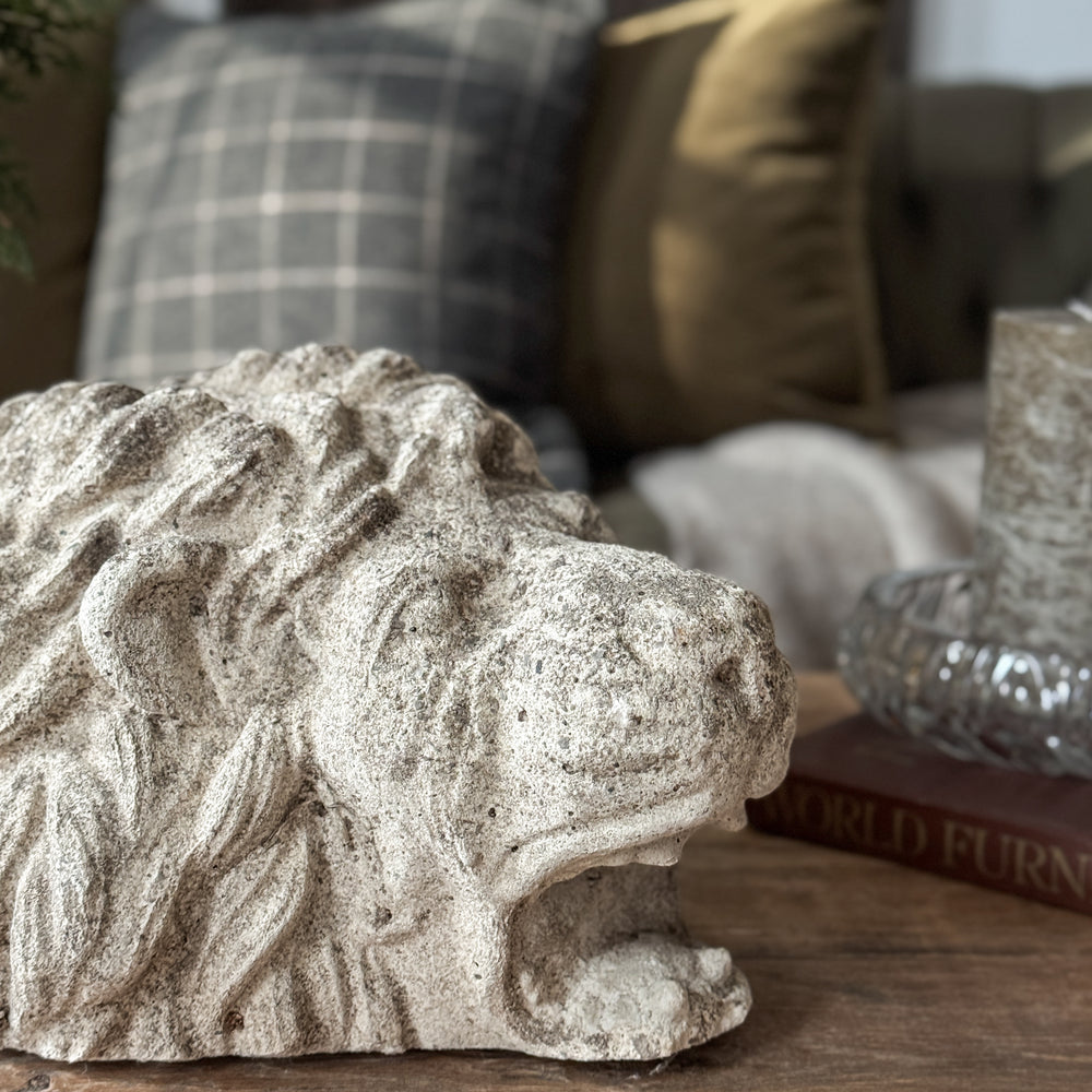 Vintage concrete lion head.