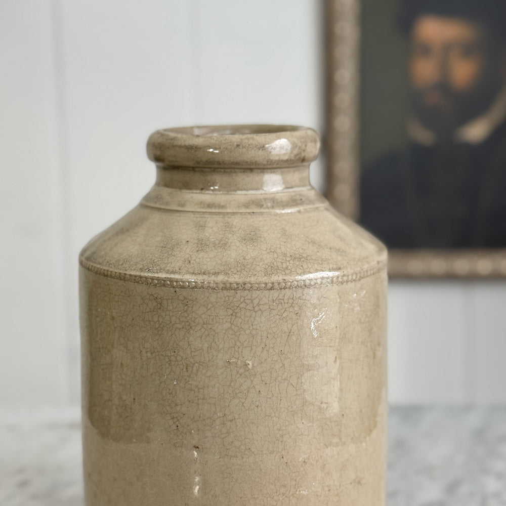 Vintage cream stoneware crock vase.
