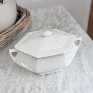 Antique white ironstone simple lidded compote bowl