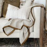 Olive Green Velvet Trim Linen Throw.