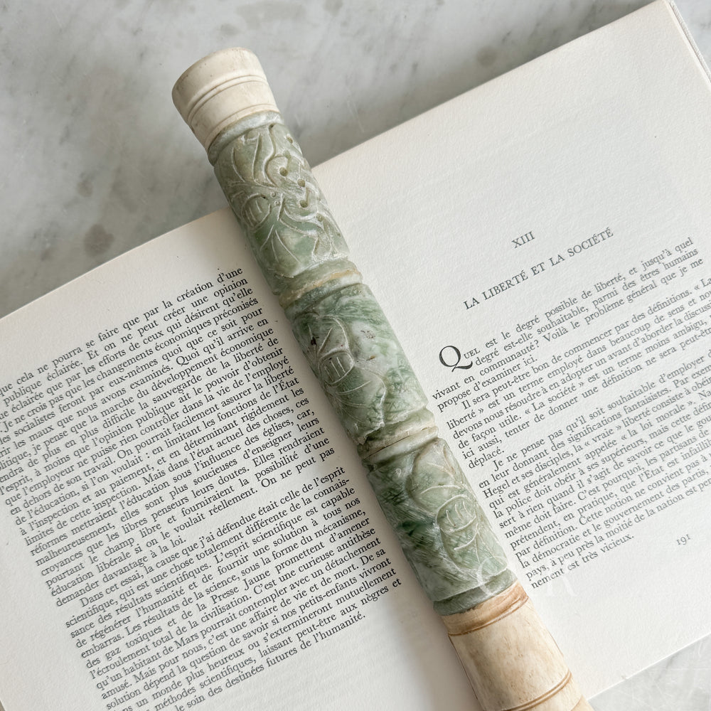 Vintage Large Carved Green Marble Calligraphy Brush