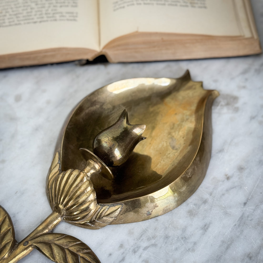 Vintage brass tulip taper wall sconce pair.