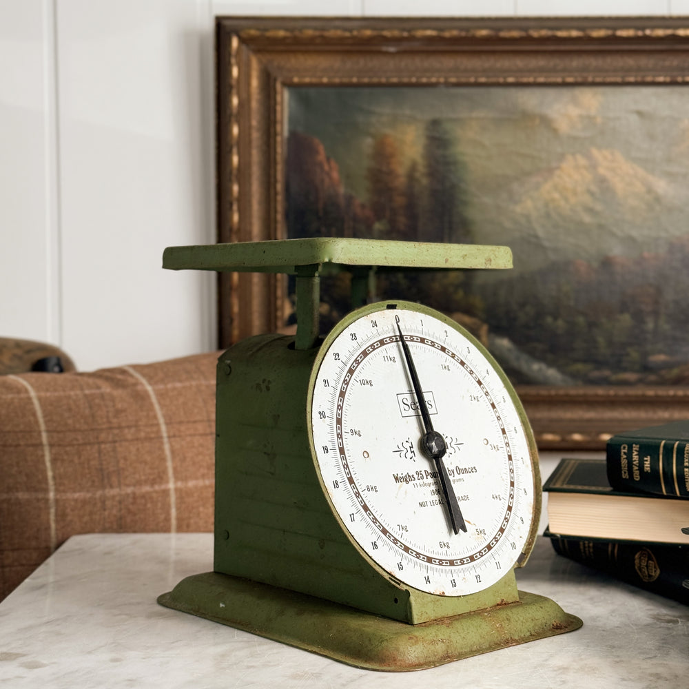 Vintage Green Metal Sears Kitchen Scale