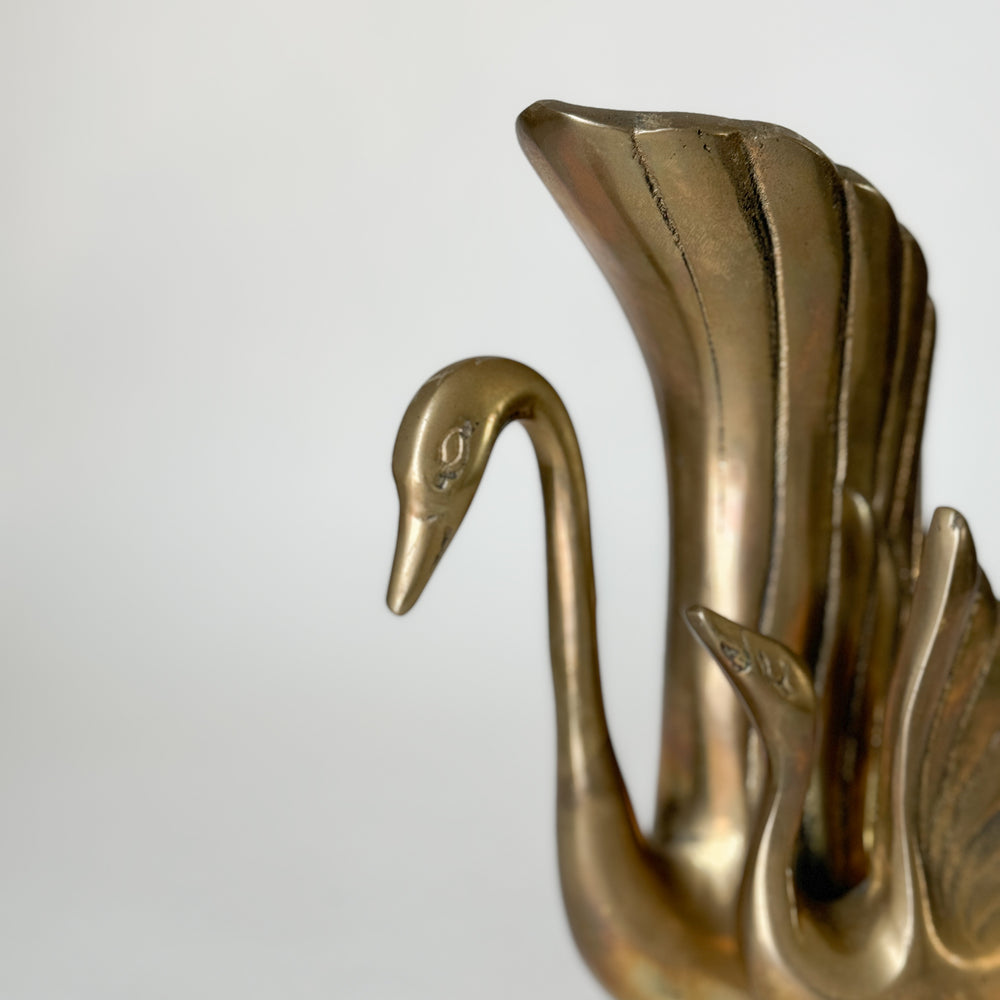 Vintage Brass Swan Double Planter.